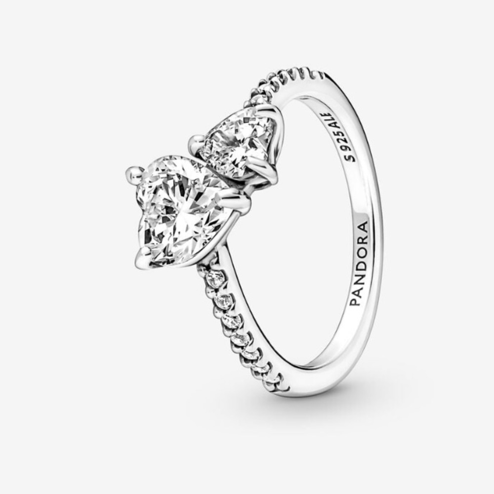 - Authentic Pandora’s Double Heart Ring ) 9.25 Sterling Silver & CZ Size 8